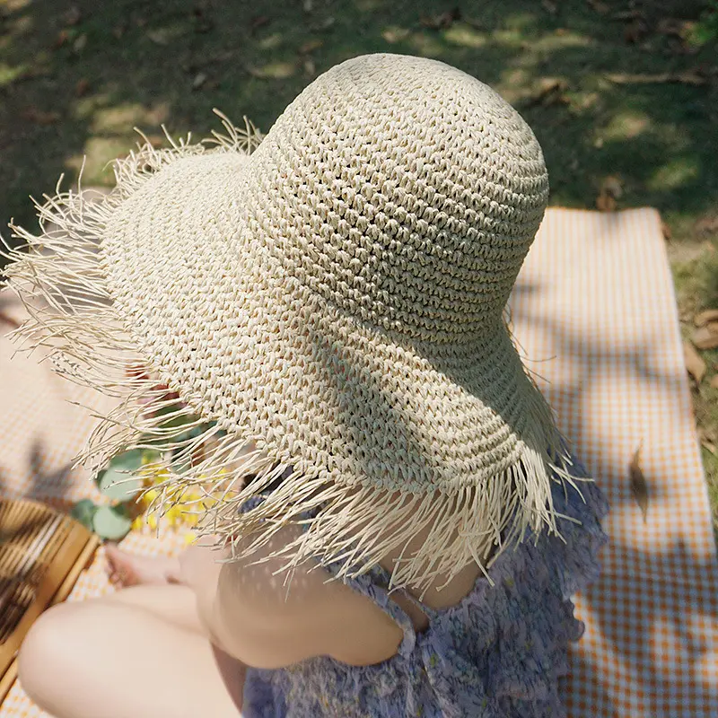 Frayed Brim Bucket Straw Hat - Loomaswim.com