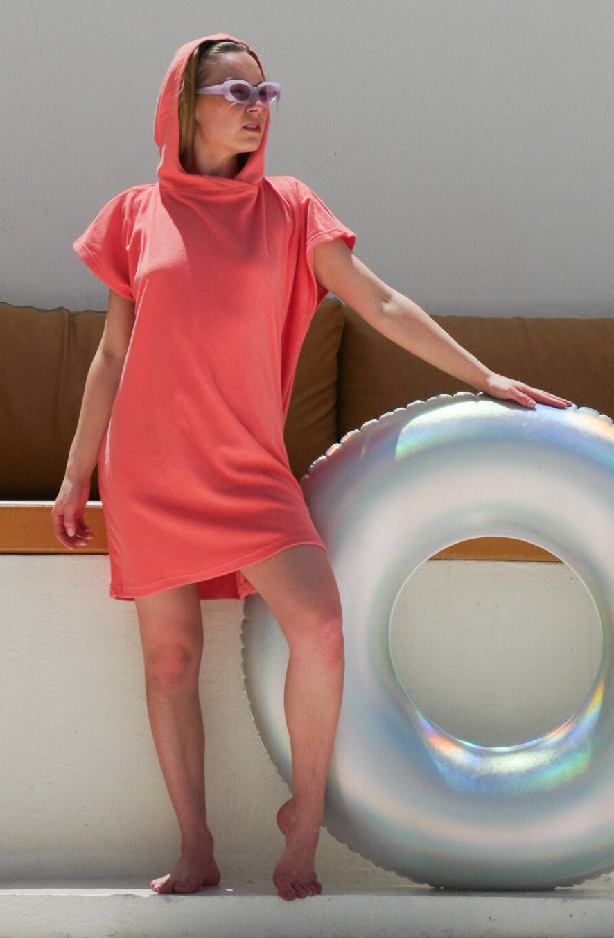 Coral Crush Hooded Terry Dress - Loomaswim.com