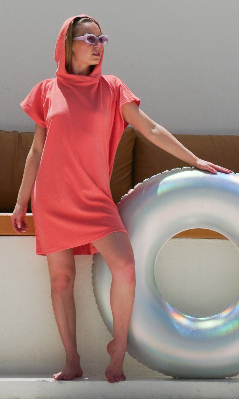 Coral Crush Hooded Terry Dress - Loomaswim.com