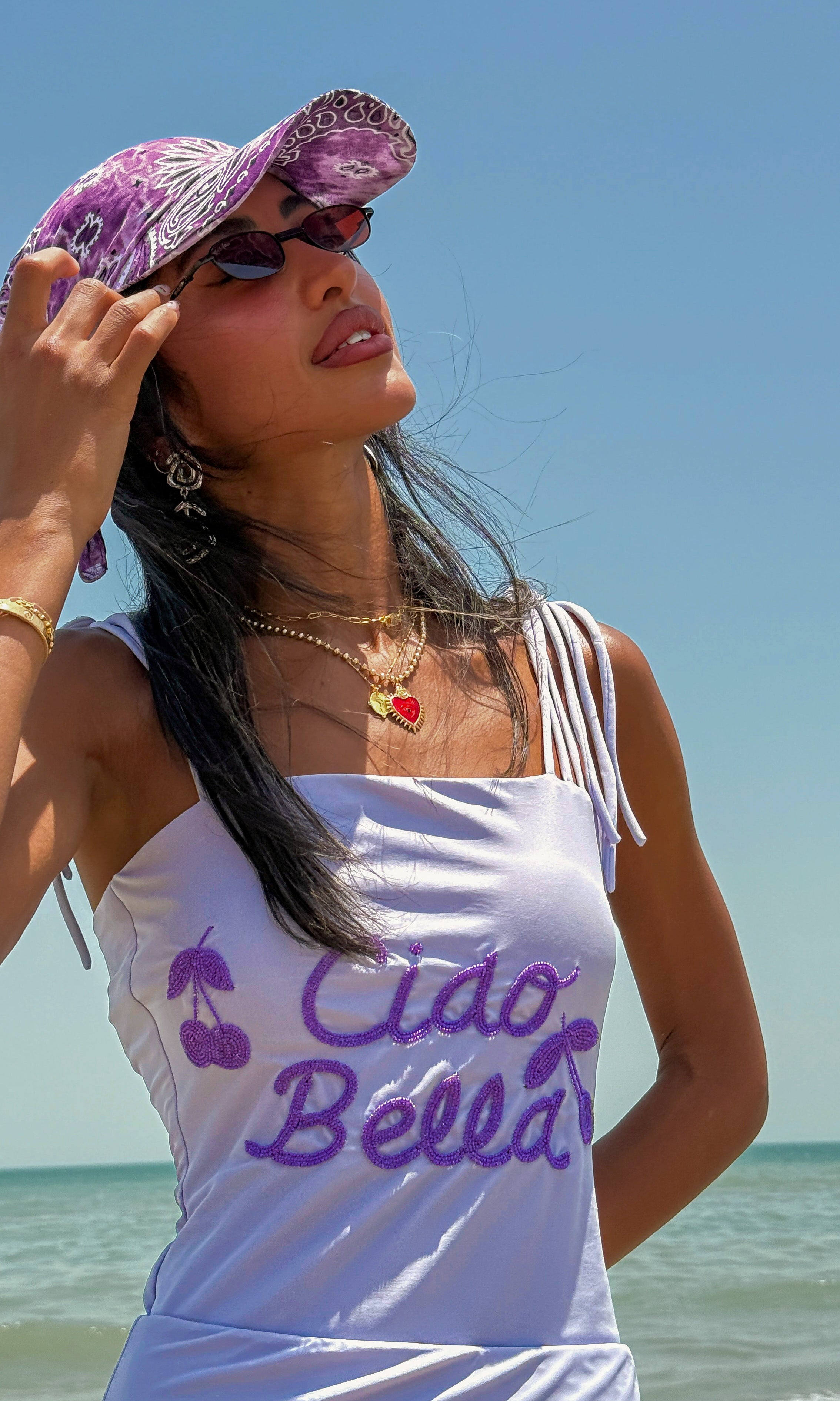 Ciao Bella 💜 – Lavender Swimsuit with Cherry Embroidery - Loomaswim.com