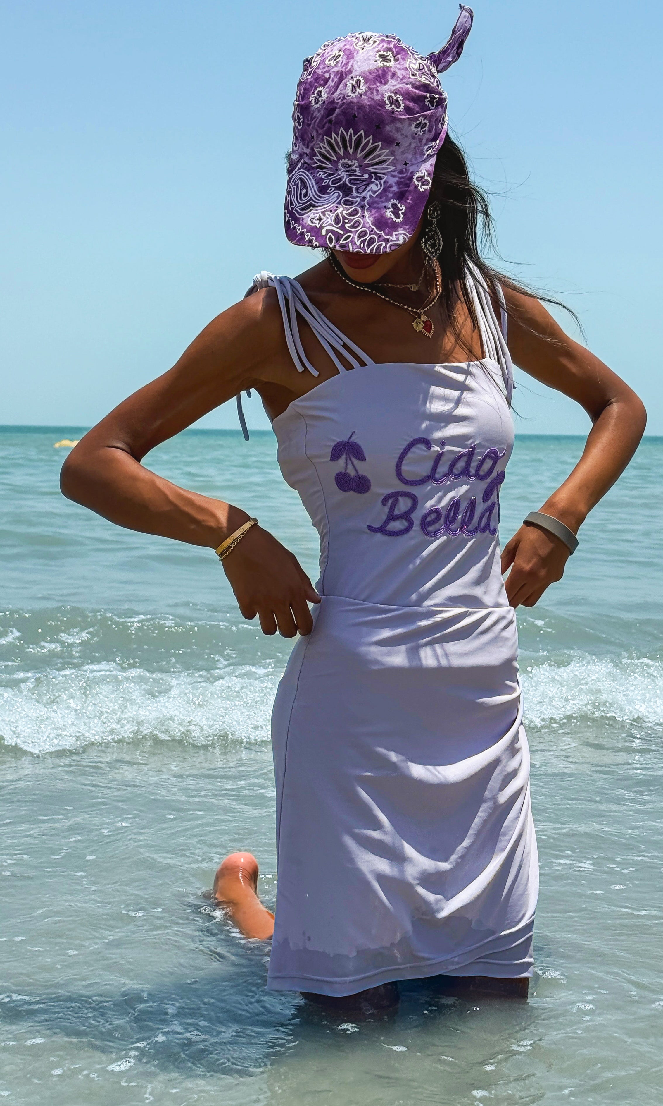 Ciao Bella 💜 – Lavender Swimsuit with Cherry Embroidery - Loomaswim.com