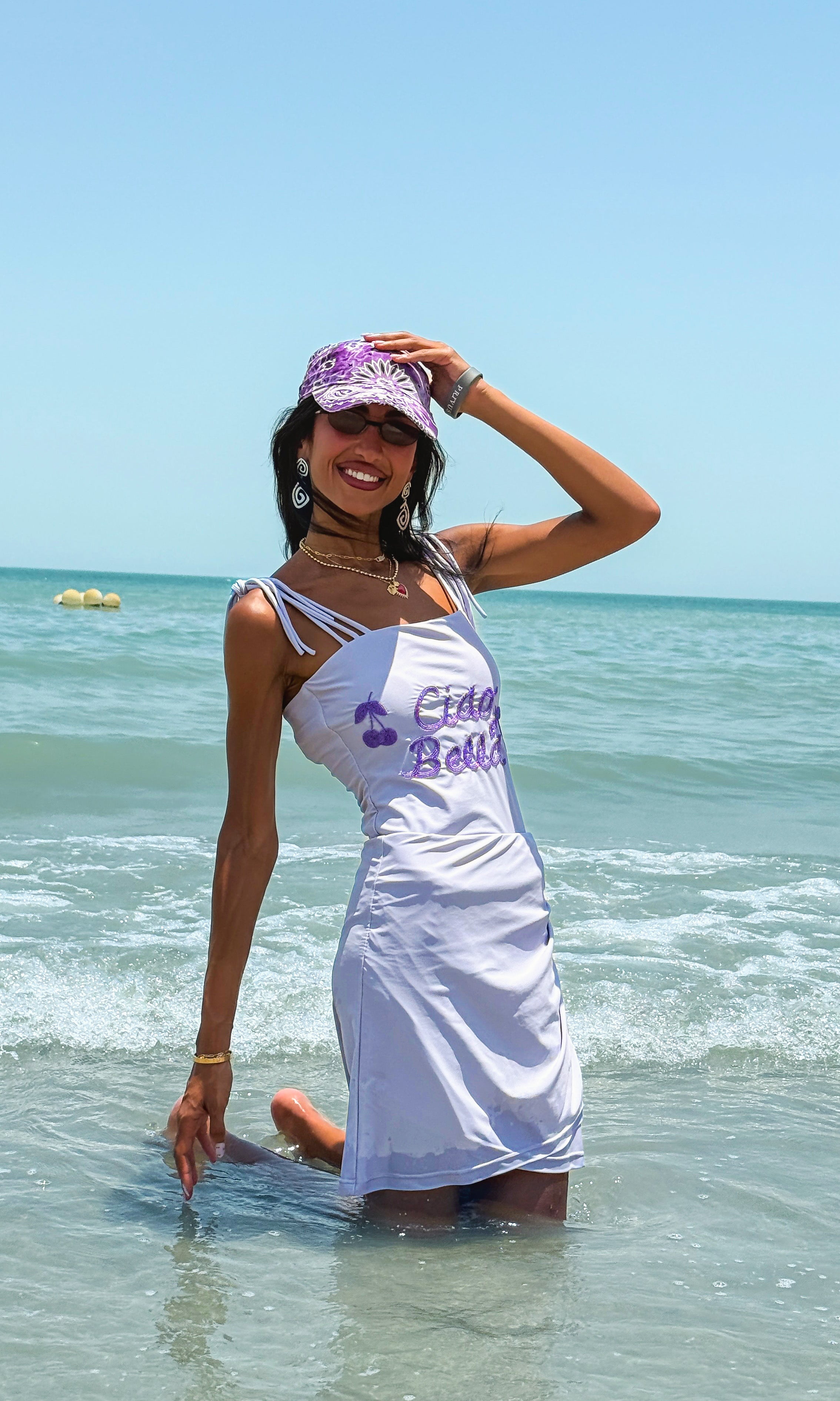 Ciao Bella 💜 – Lavender Swimsuit with Cherry Embroidery - Loomaswim.com