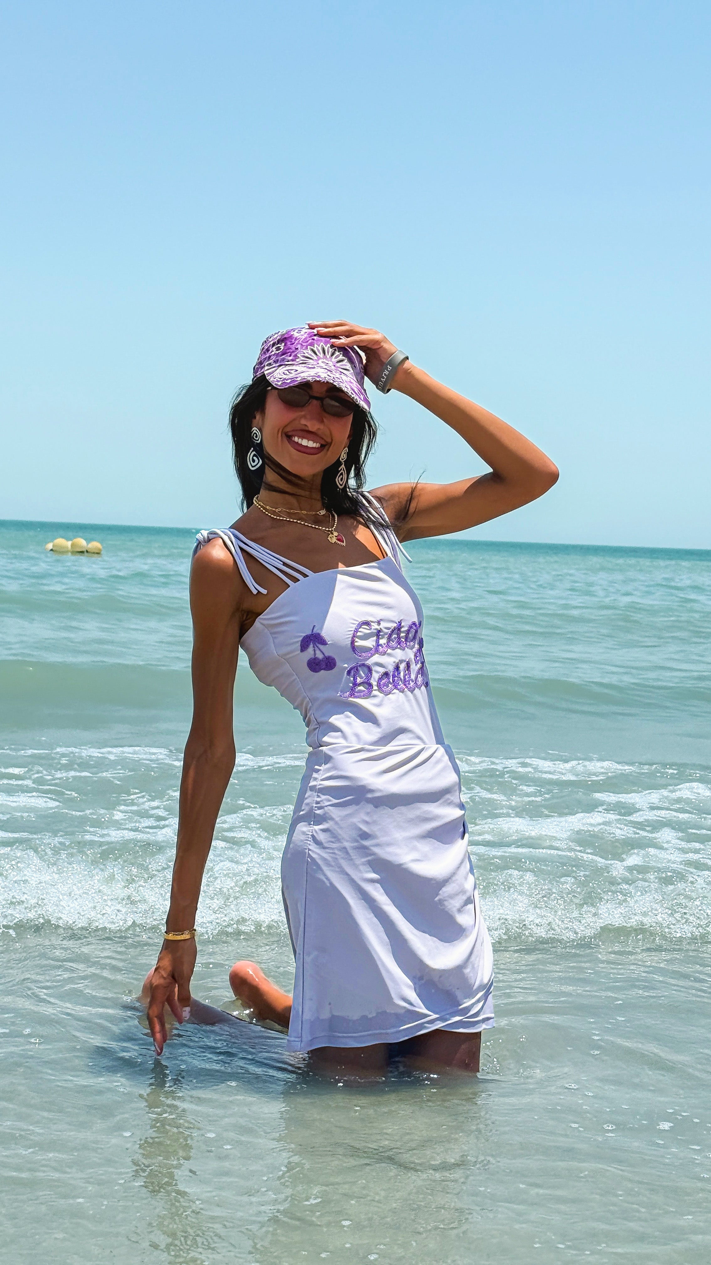 Ciao Bella 💜 – Lavender Swimsuit with Cherry Embroidery - Loomaswim.com