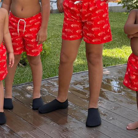 Red Fishbone Kids Swim Shorts - Loomaswim.com