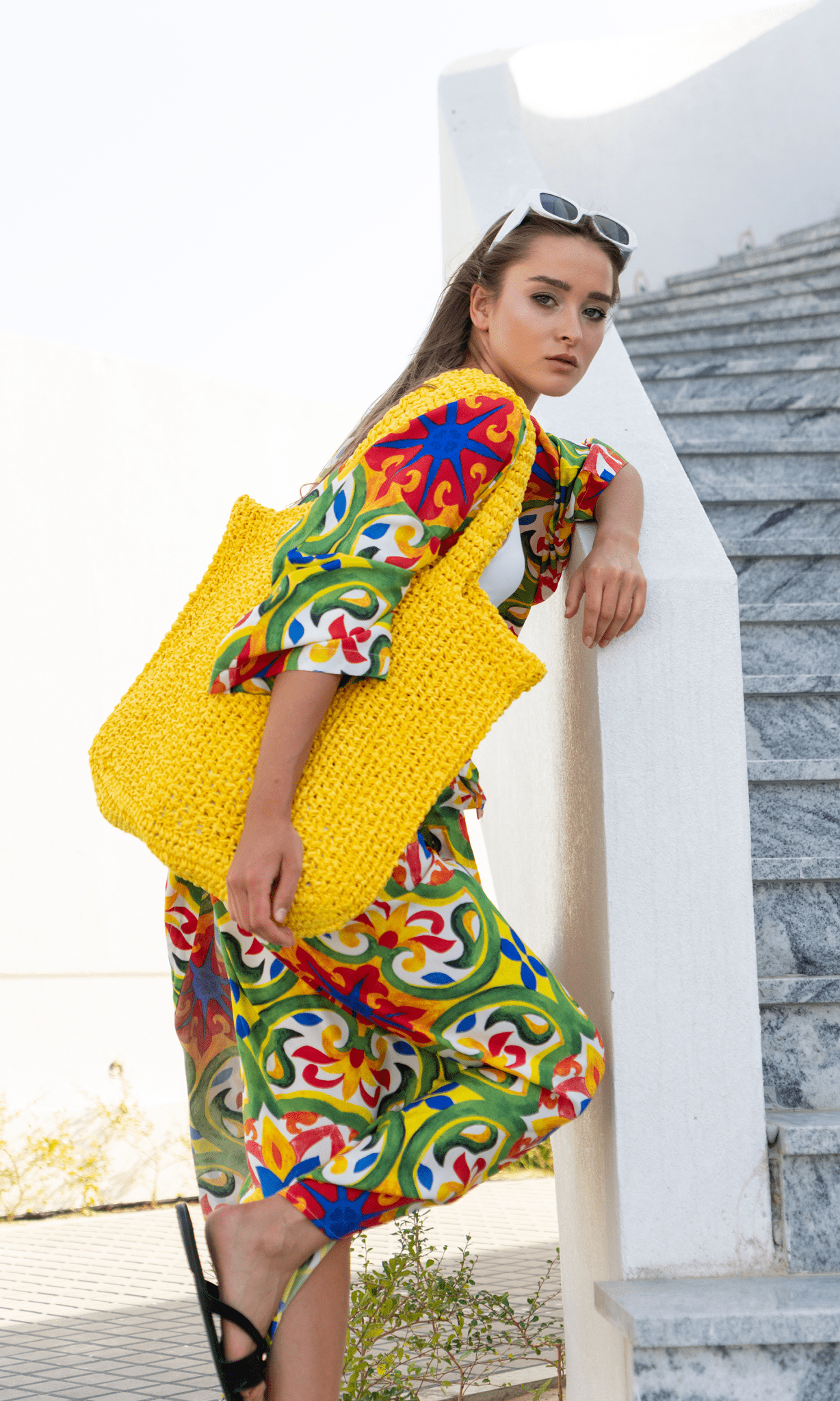 Vibrant Kimono & skirt with Colorful Tile Pattern - Free Size - Loomaswim.com