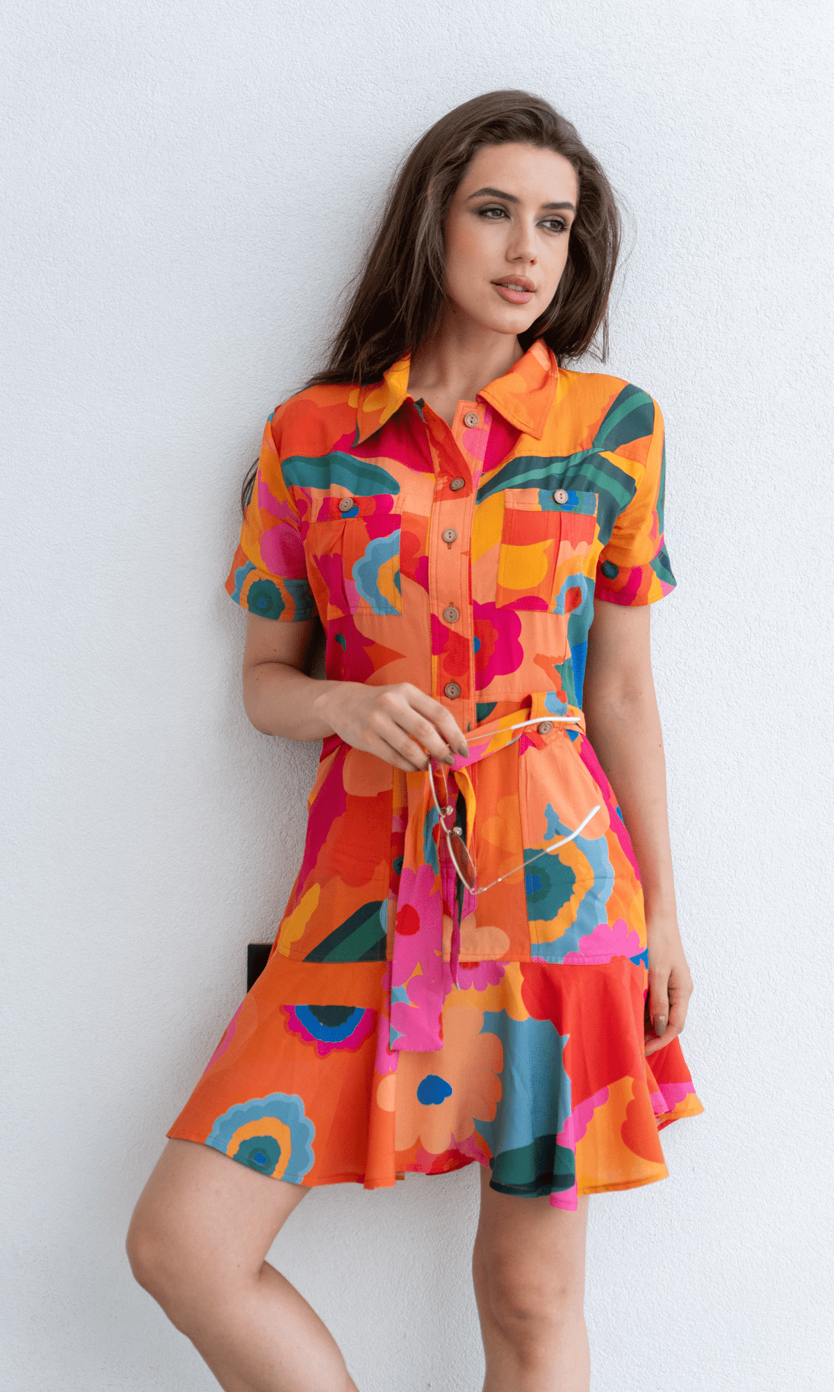 Vibrant Orange Floral Silk - Cotton Dress - Loomaswim.com
