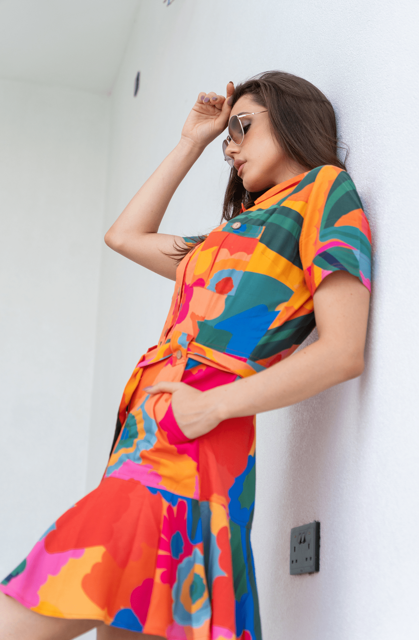 Vibrant Orange Floral Silk - Cotton Dress - Loomaswim.com