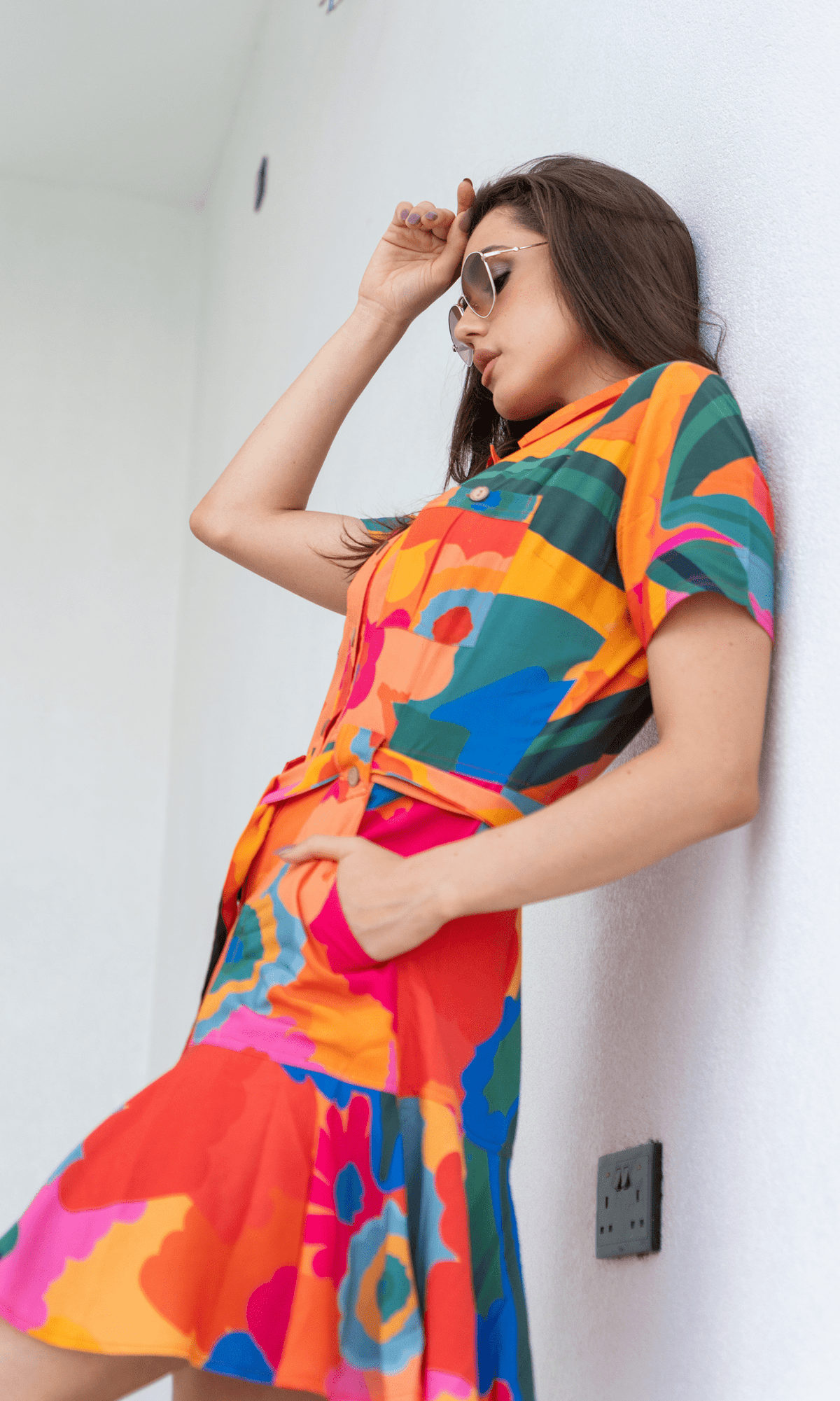 Vibrant Orange Floral Silk - Cotton Dress - Loomaswim.com