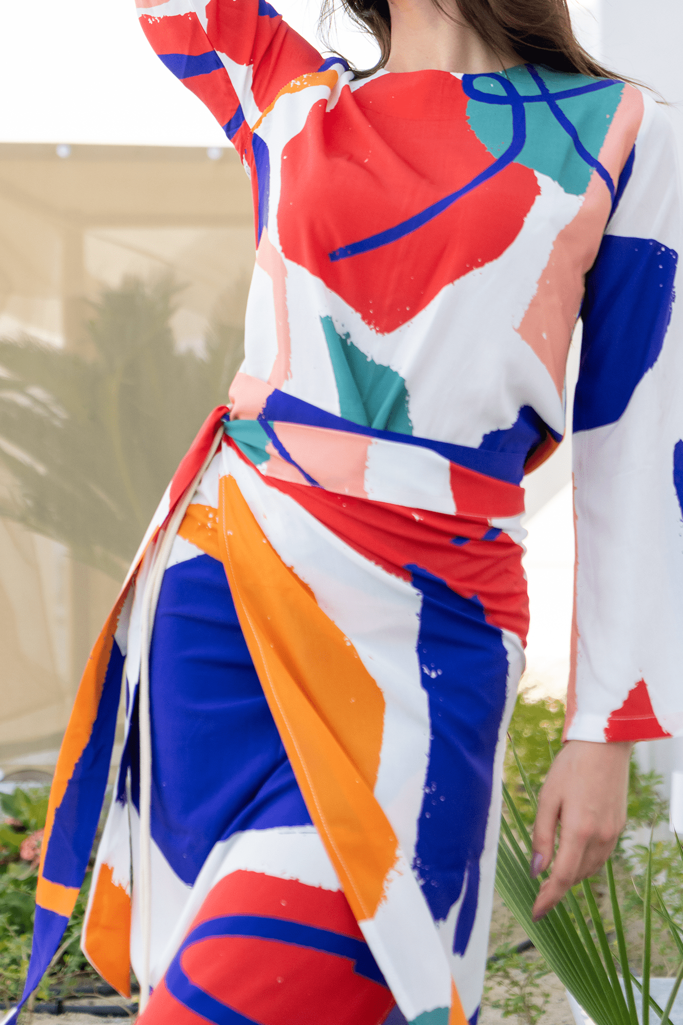 Vibrant Vogue: 2 - Piece Blouse and Skirt Set - Colorful Modern Pattern - Loomaswim.com