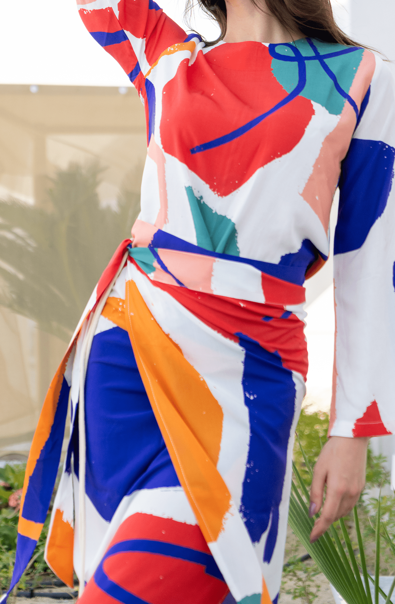 Vibrant Vogue: 2 - Piece Blouse and Skirt Set - Colorful Modern Pattern - Loomaswim.com