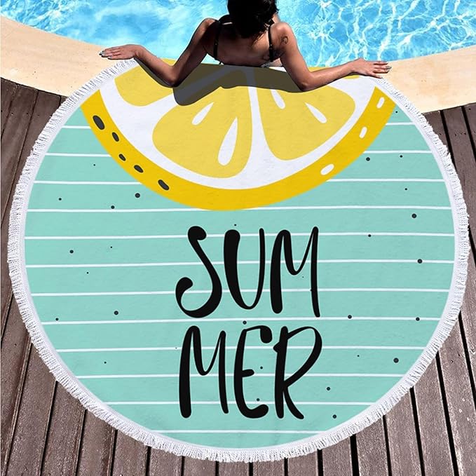 Lemon 2 Summer Round Beach Towel Microfiber - Loomaswim.com