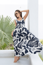 Black & White Floral Sleeveless Silky Cotton Resort Dress pen_spark - Loomaswim.com