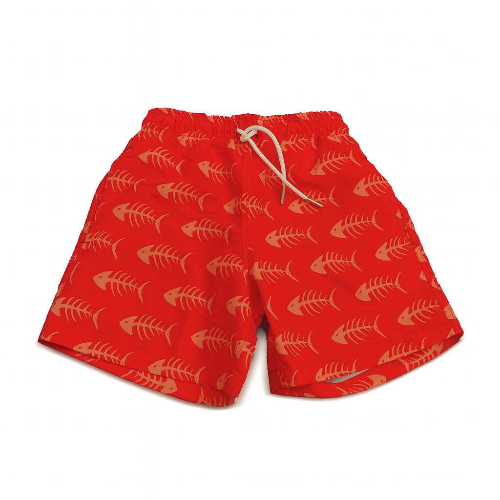 Red Fishbone Kids Swim Shorts - Loomaswim.com