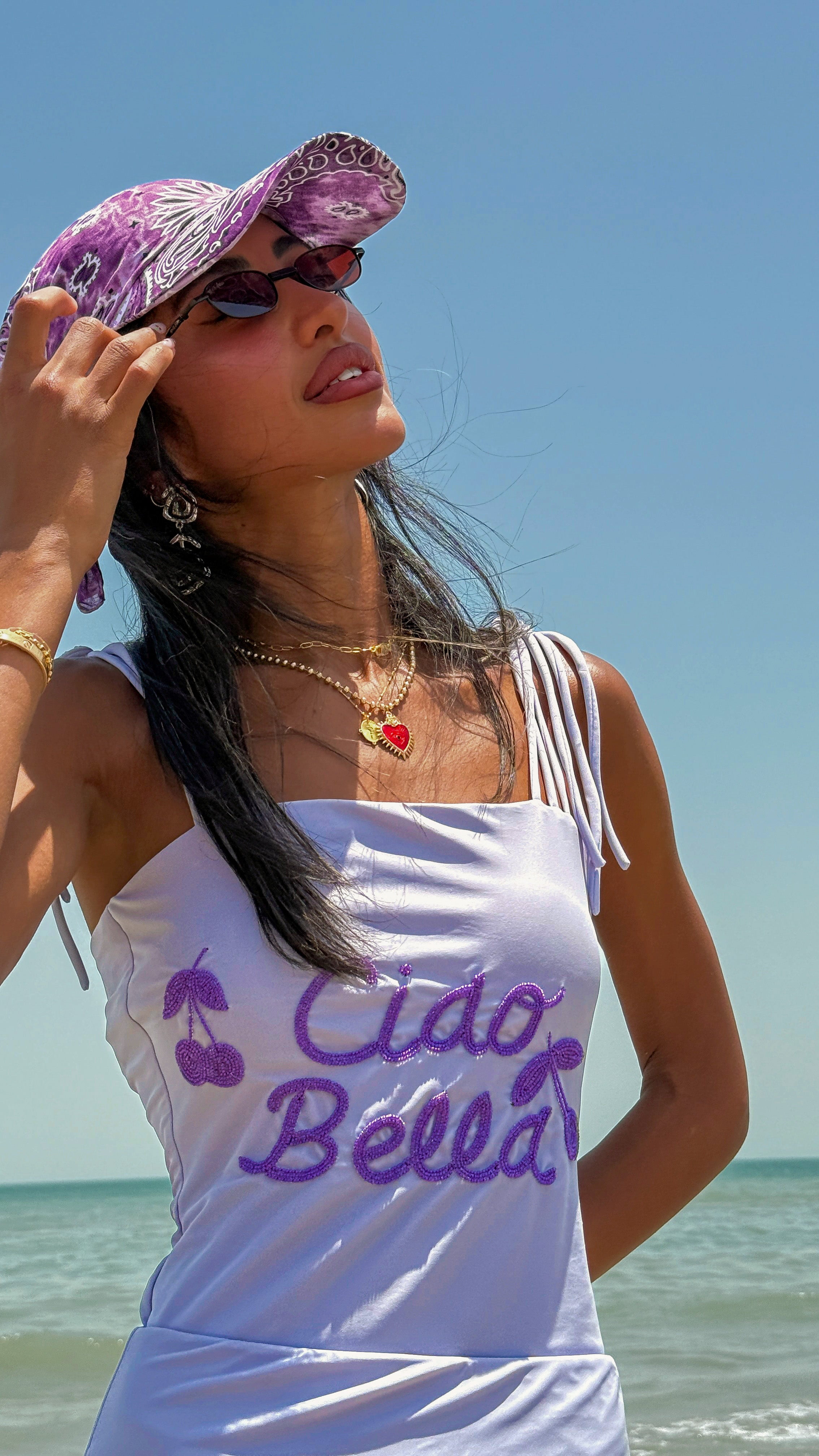 Ciao Bella 💜 – Lavender Swimsuit with Cherry Embroidery - Loomaswim.com