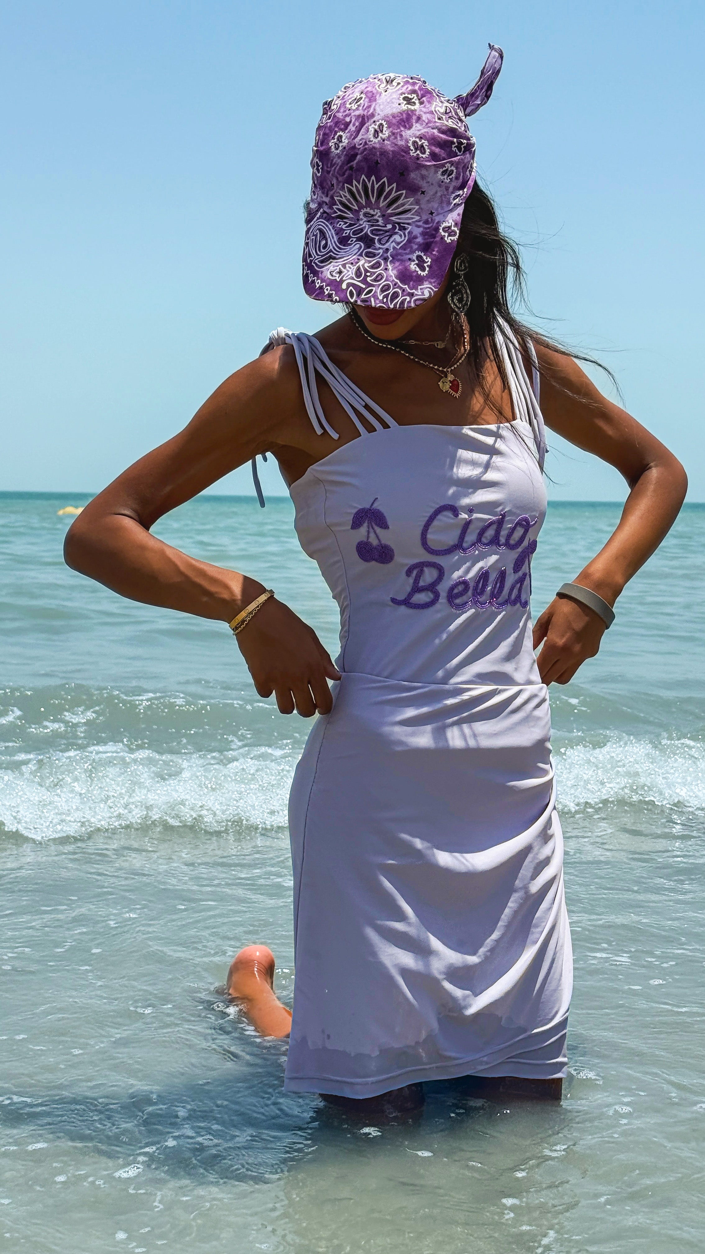Ciao Bella 💜 – Lavender Swimsuit with Cherry Embroidery - Loomaswim.com
