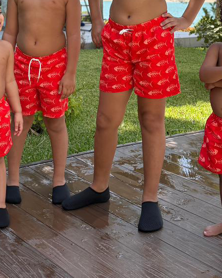 Red Fishbone Kids Swim Shorts - Loomaswim.com