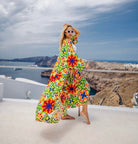 Vibrant Kimono & skirt with Colorful Tile Pattern - Free Size - Loomaswim.com