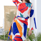 Vibrant Vogue: 2 - Piece Blouse and Skirt Set - Colorful Modern Pattern - Loomaswim.com
